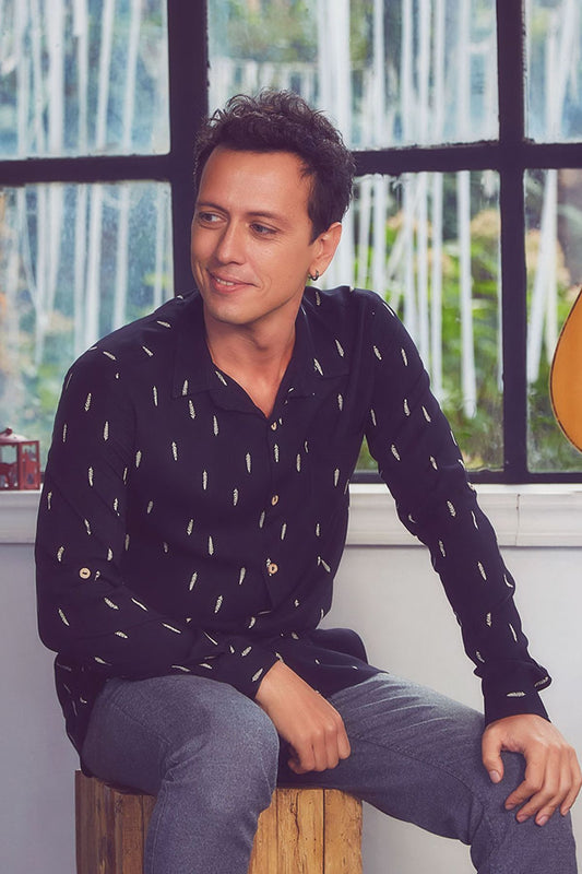 Printed Long Sleeve Men's Shirt Black