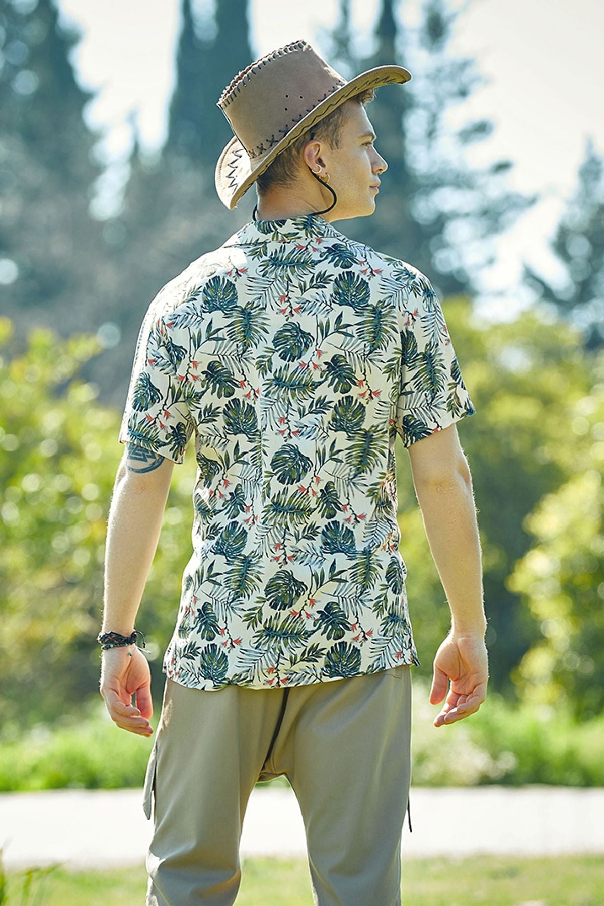 Ethnic Patterned Men's Shirt Beige