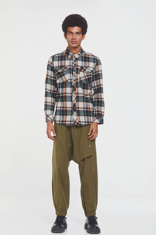 Bohemian Men's Winter Shirt in Retro Pattern Green