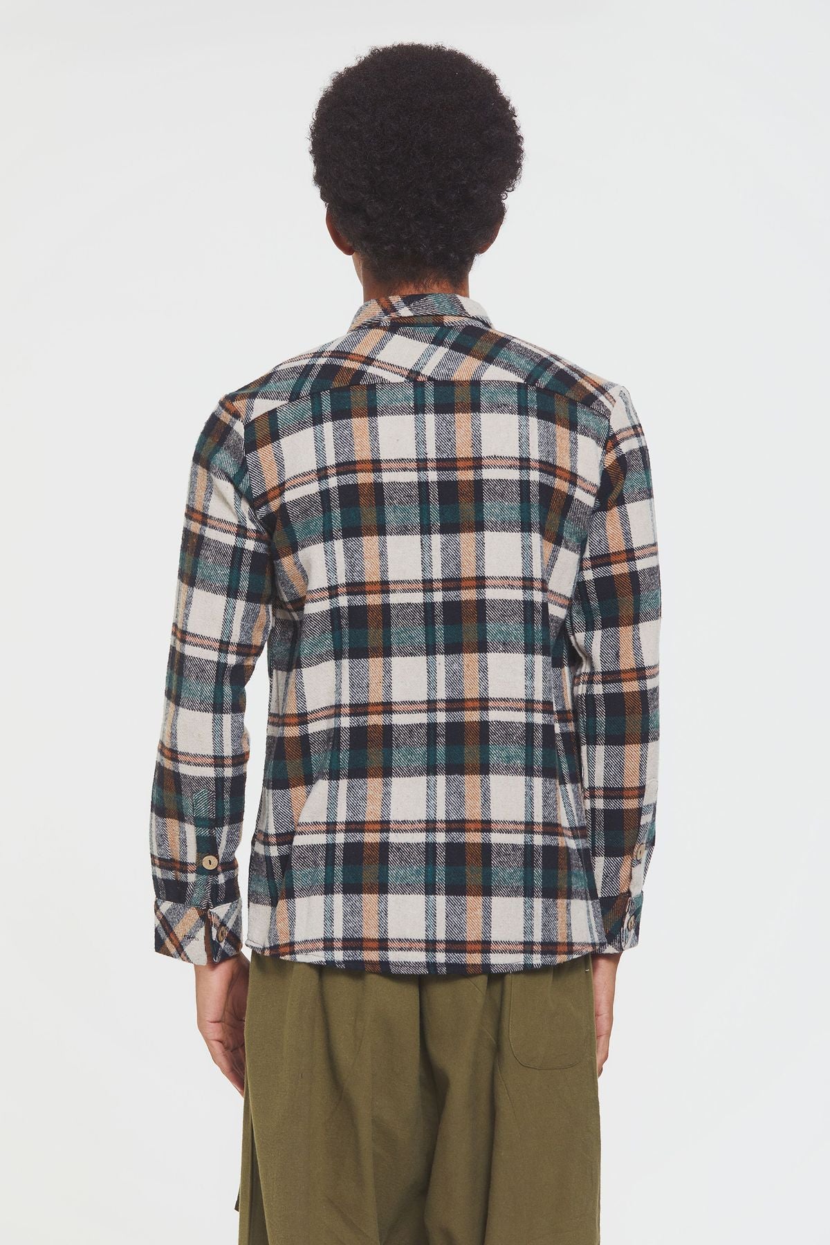 Bohemian Men's Winter Shirt in Retro Pattern Green