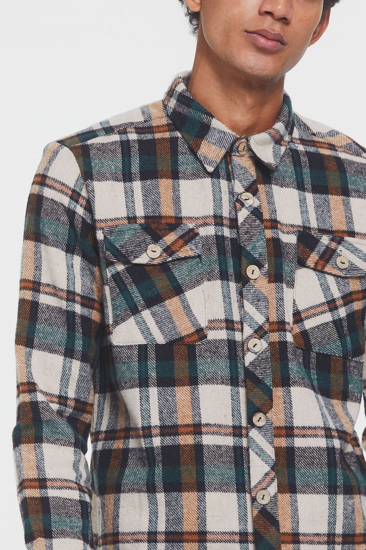 Bohemian Men's Winter Shirt in Retro Pattern Green