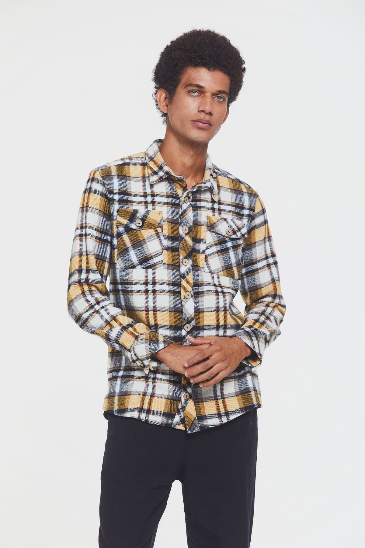 Bohemian Men's Winter Shirt in Retro Pattern Yellow
