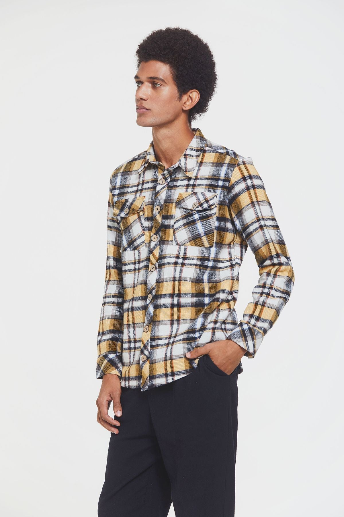 Bohemian Men's Winter Shirt in Retro Pattern Yellow