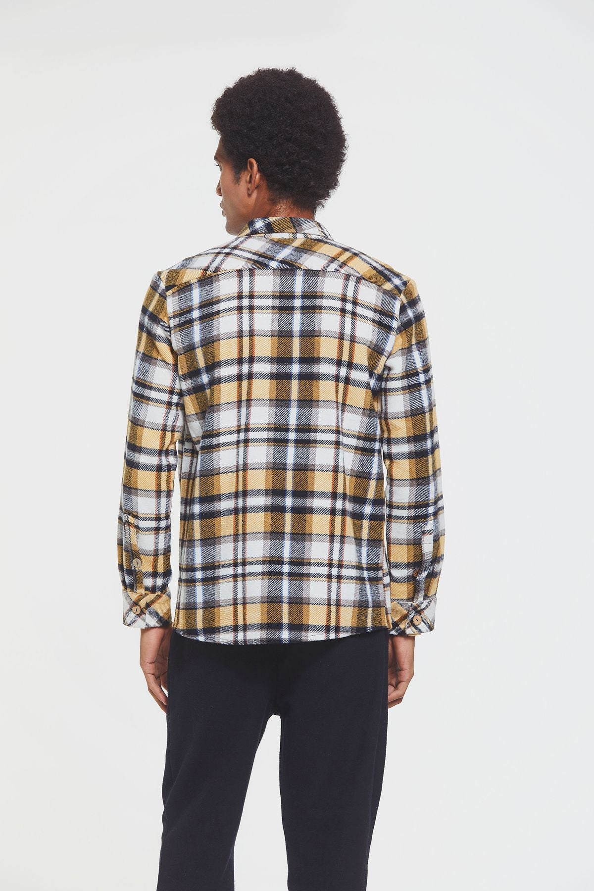 Bohemian Men's Winter Shirt in Retro Pattern Yellow