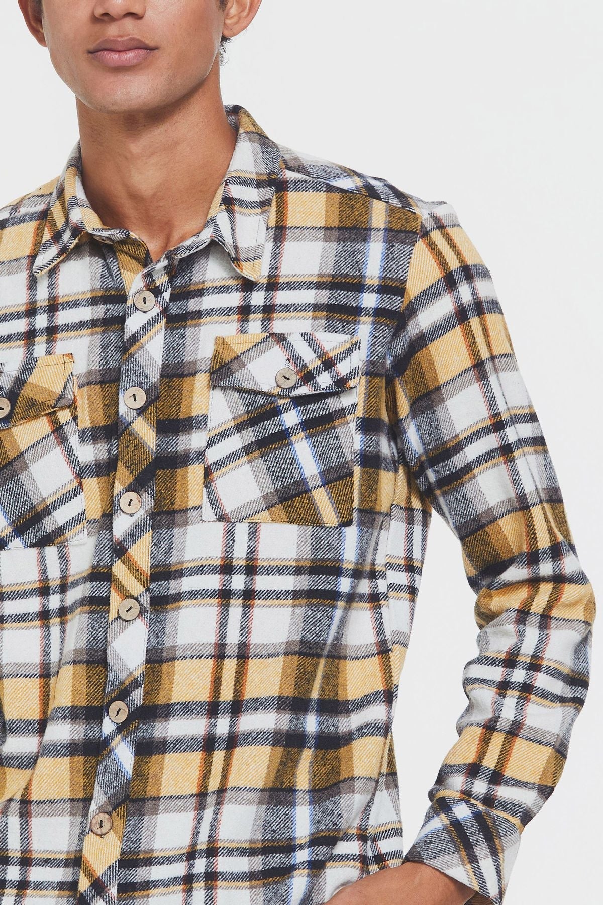 Bohemian Men's Winter Shirt in Retro Pattern Yellow