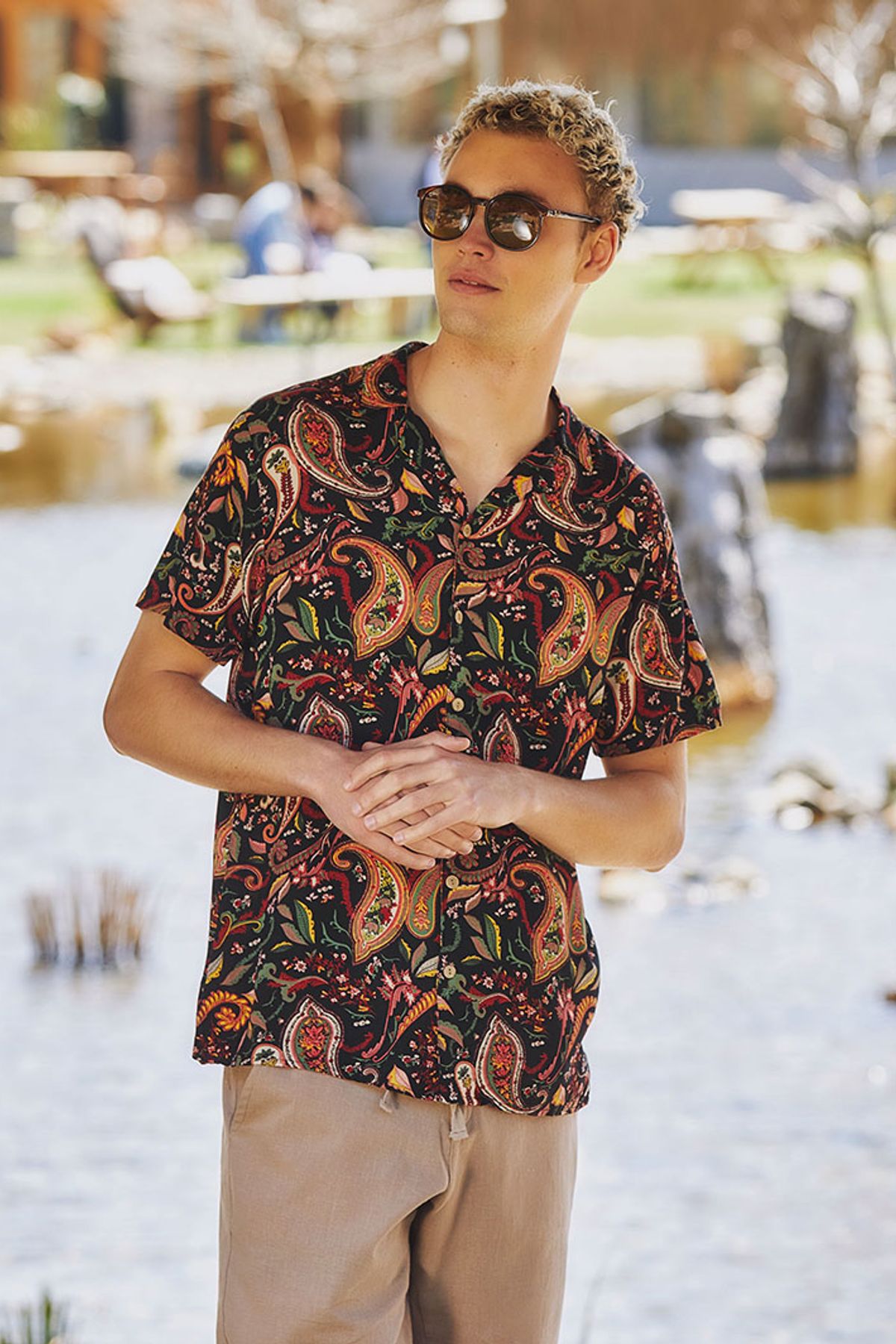 Men's Shirt with Paisley Print Black