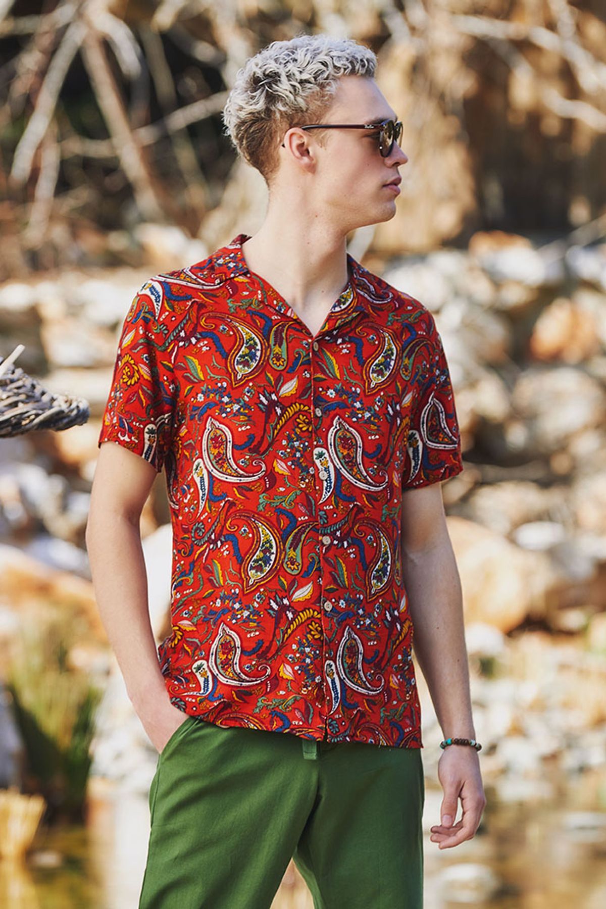Men's Shirt with Paisley Print Burnt Orange