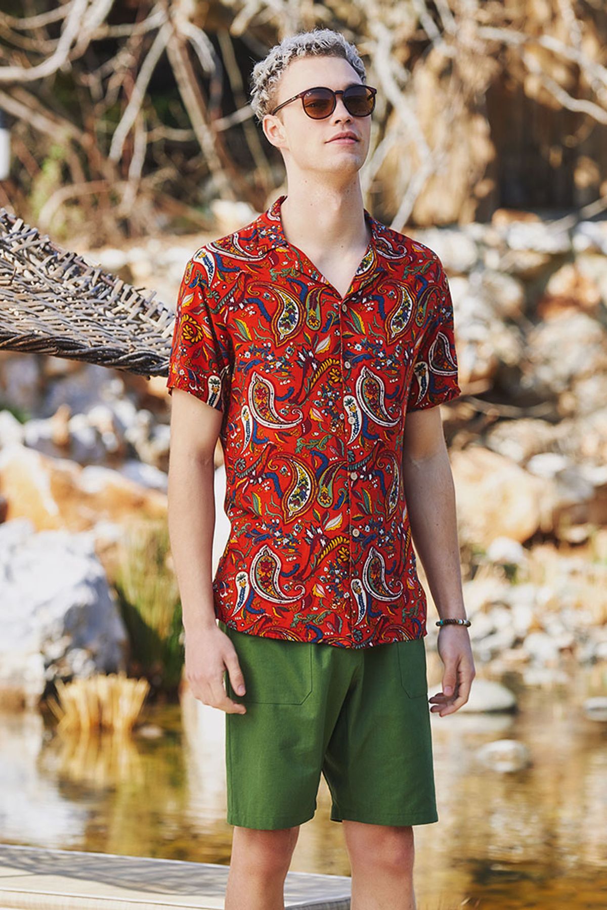Men's Shirt with Paisley Print Burnt Orange