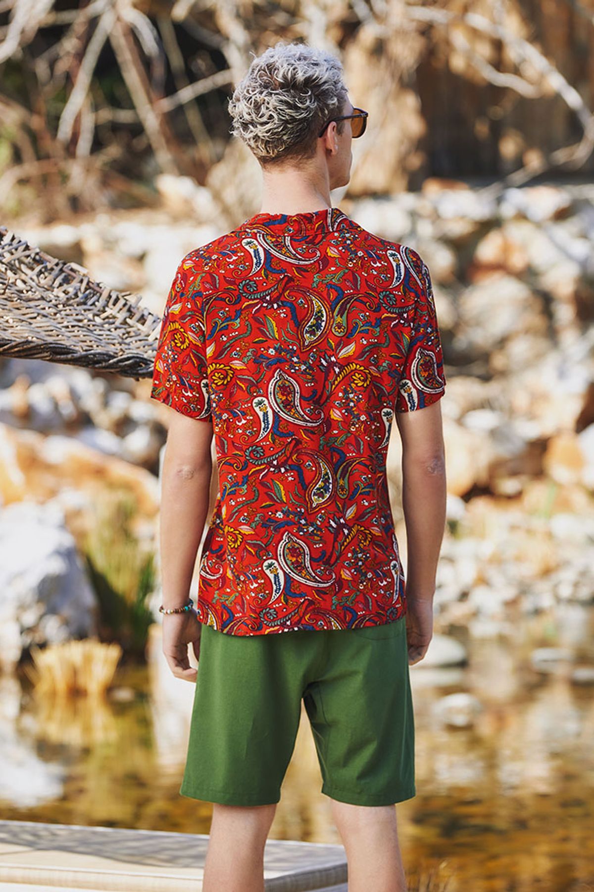 Men's Shirt with Paisley Print Burnt Orange
