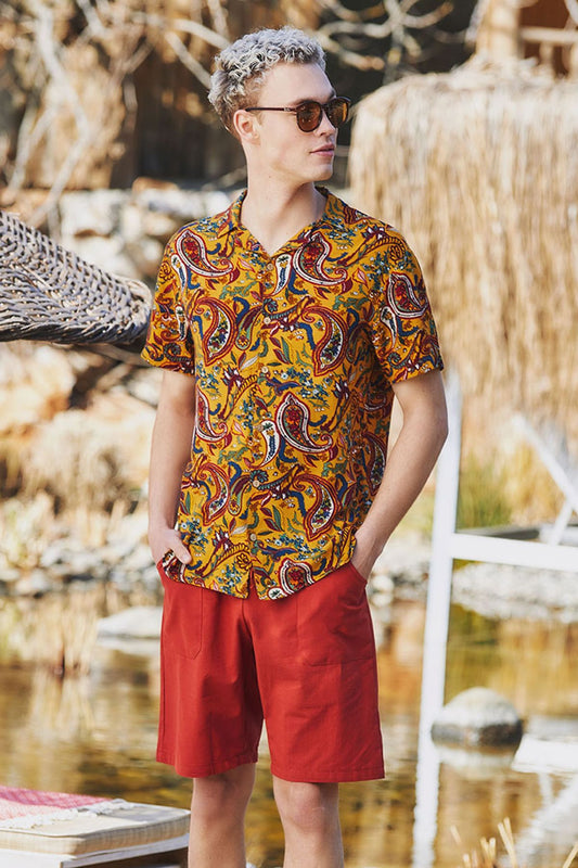 Men's Shirt with Paisley Print Yellow