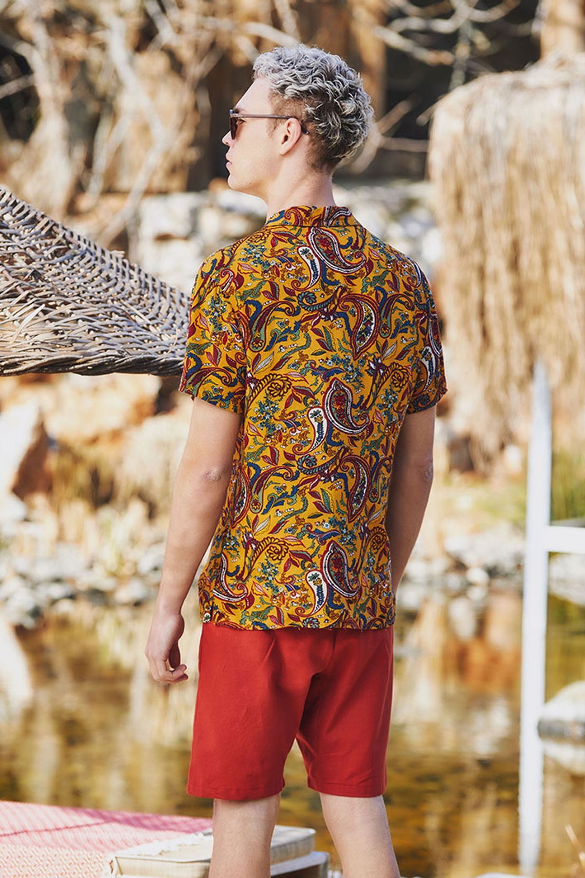Men's Shirt with Paisley Print Yellow