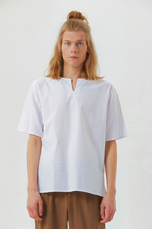 Men's Short Sleeve Boho Hippie Shirt White