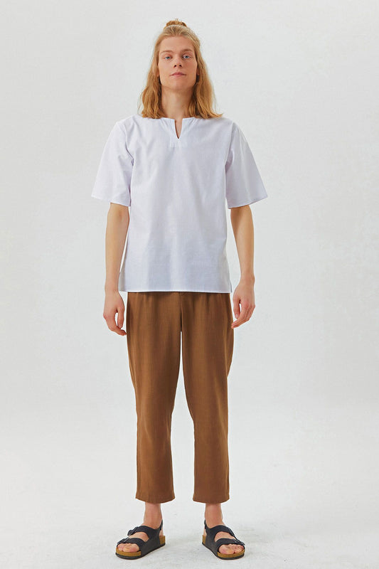 Men's Short Sleeve Boho Hippie Shirt White