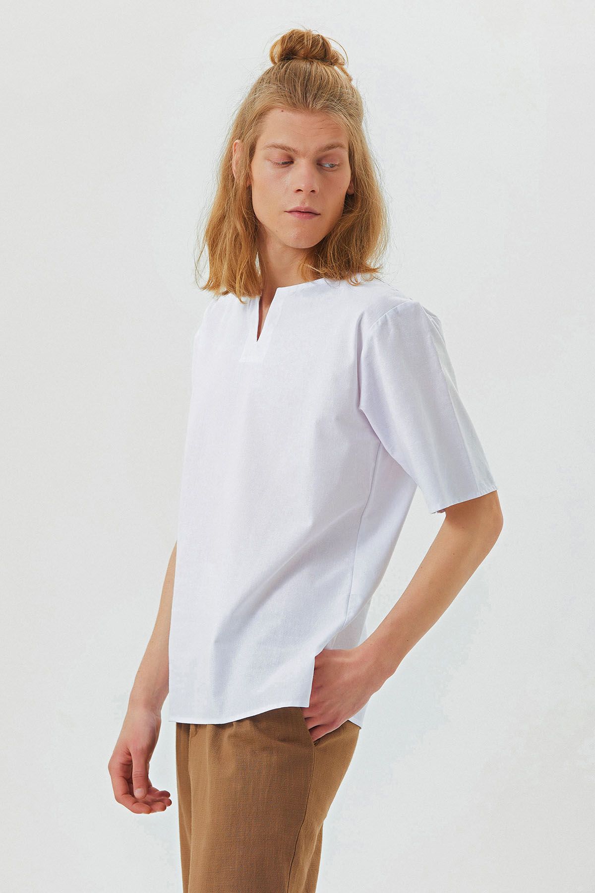 Men's Short Sleeve Boho Hippie Shirt White