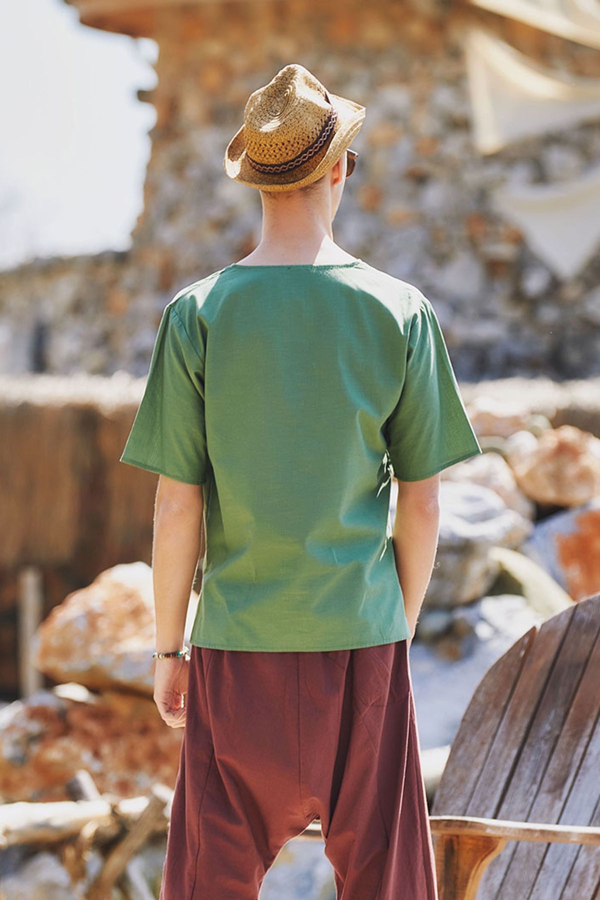 Men's Short Sleeve Boho Hippie Shirt Green