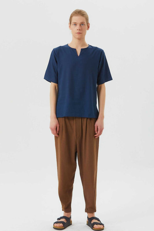 Men's Short Sleeve Boho Hippie Shirt Dark Blue