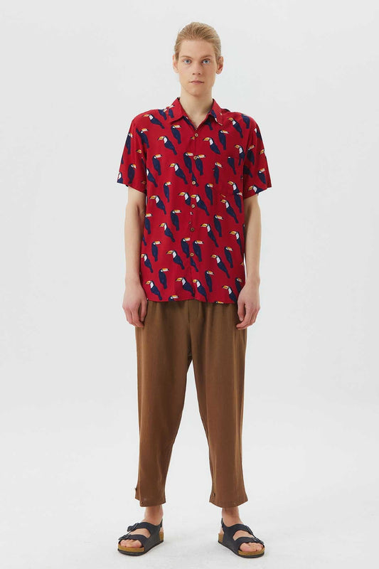 Printed Short Sleeve Men's Shirt Red