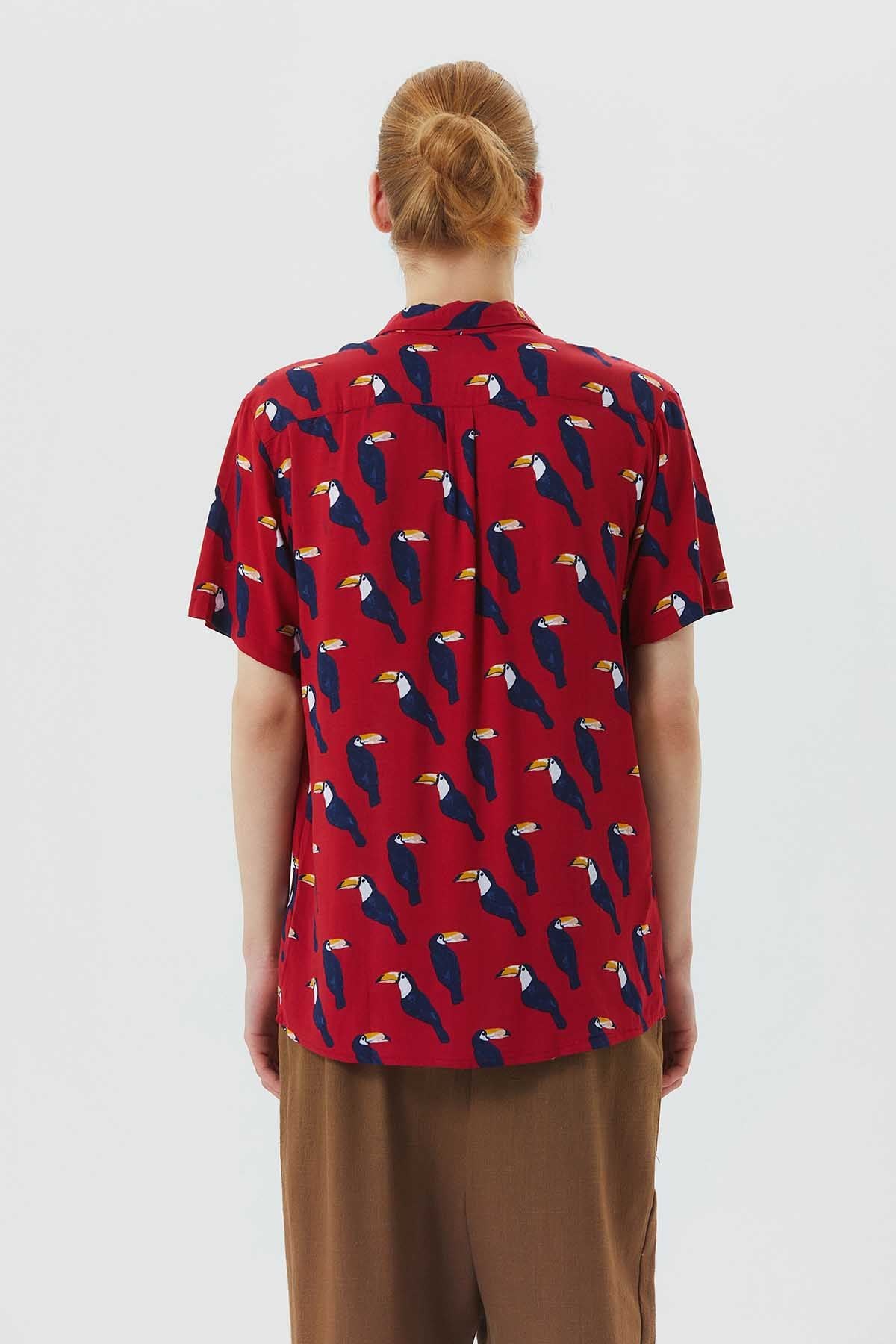 Printed Short Sleeve Men's Shirt Red