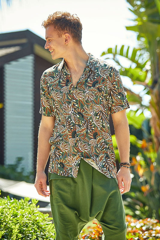 Printed Short Sleeve Men's Shirt Khaki
