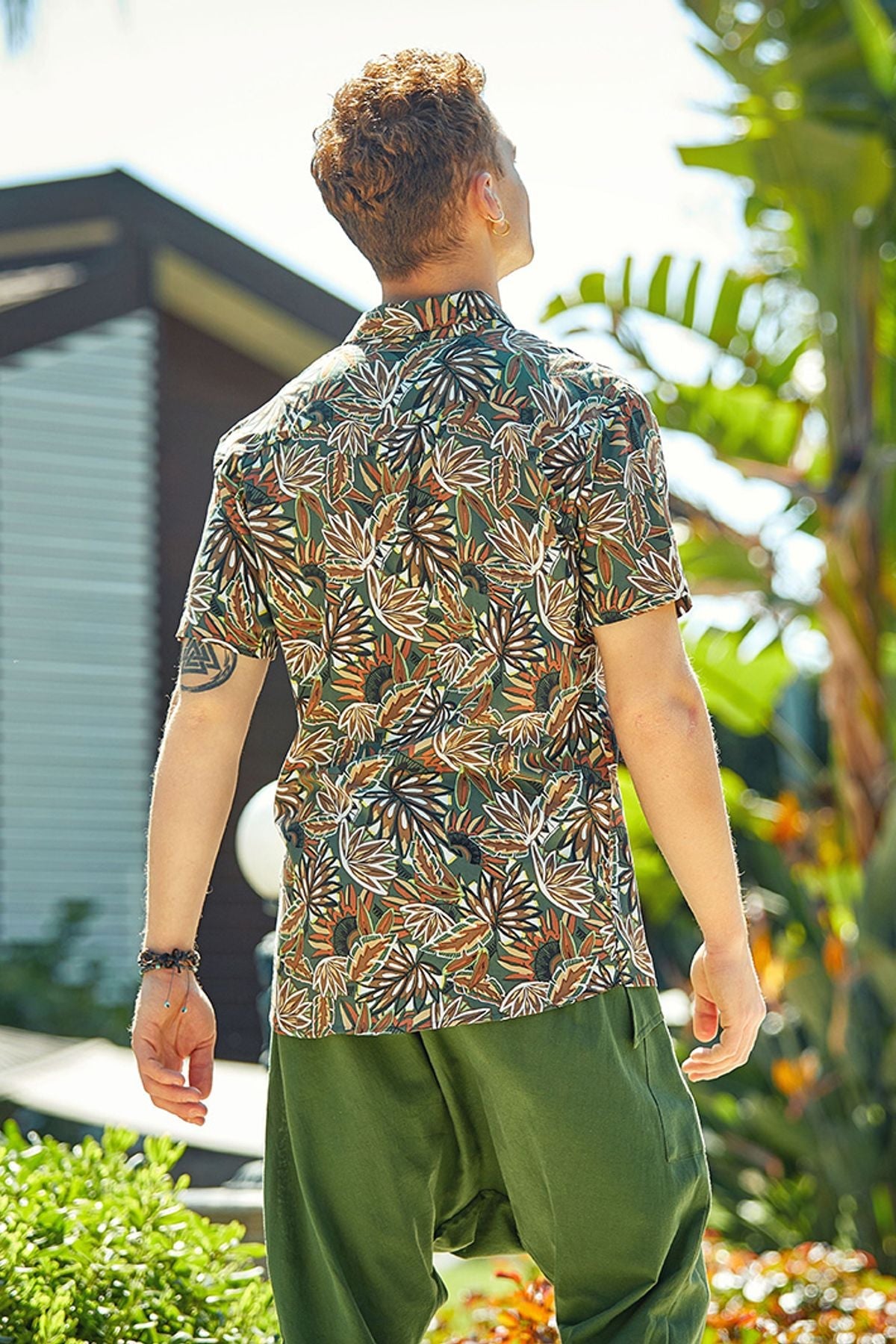 Printed Short Sleeve Men's Shirt Khaki