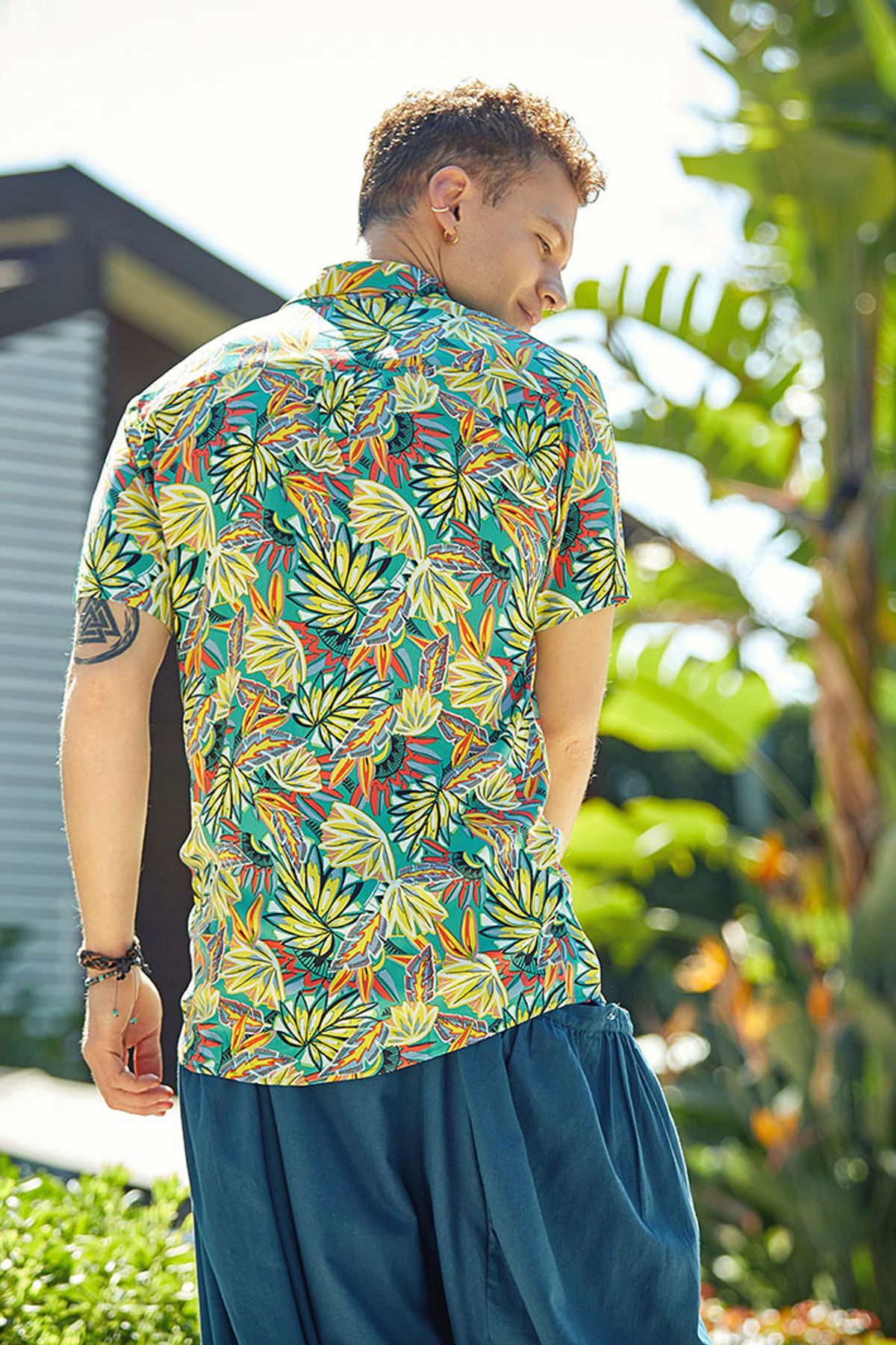 Printed Short Sleeve Men's Shirt Yellow