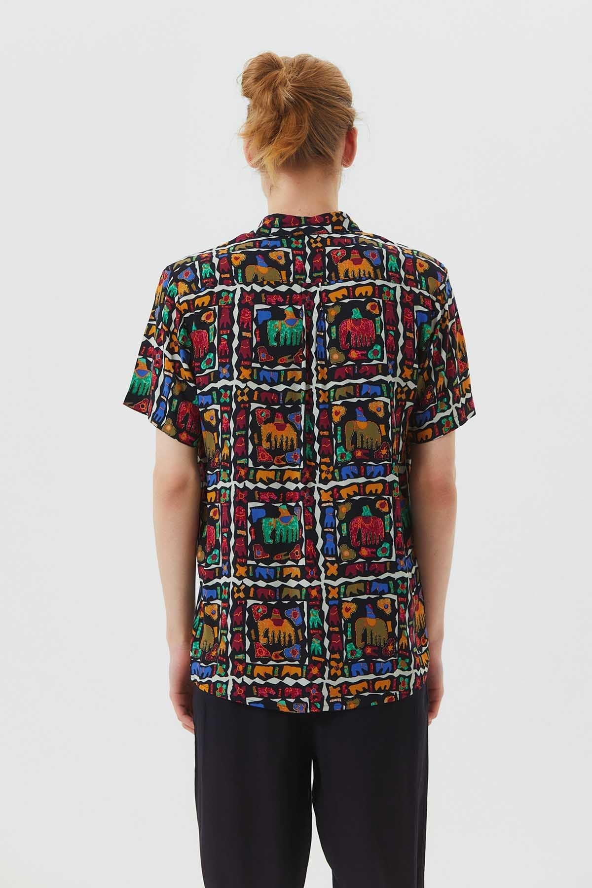 Printed Short Sleeve Men's Shirt Green - Black