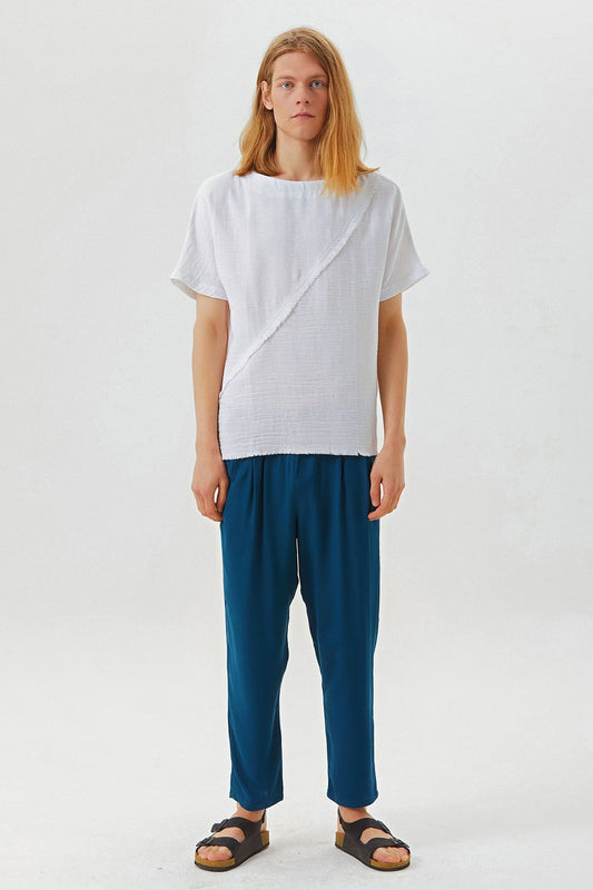 Boat Neck Short Sleeve Booth Men's Shirt White