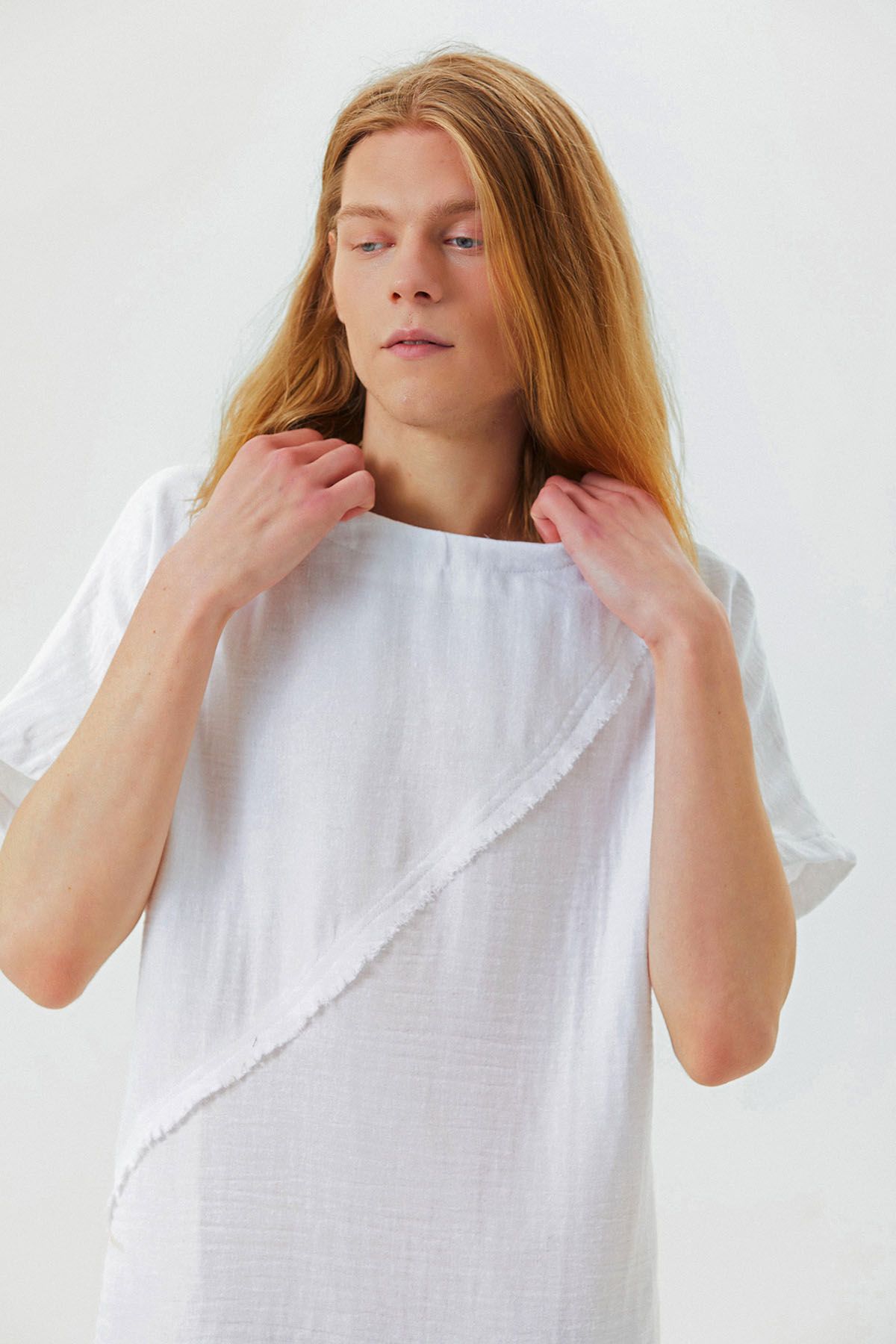 Boat Neck Short Sleeve Booth Men's Shirt White