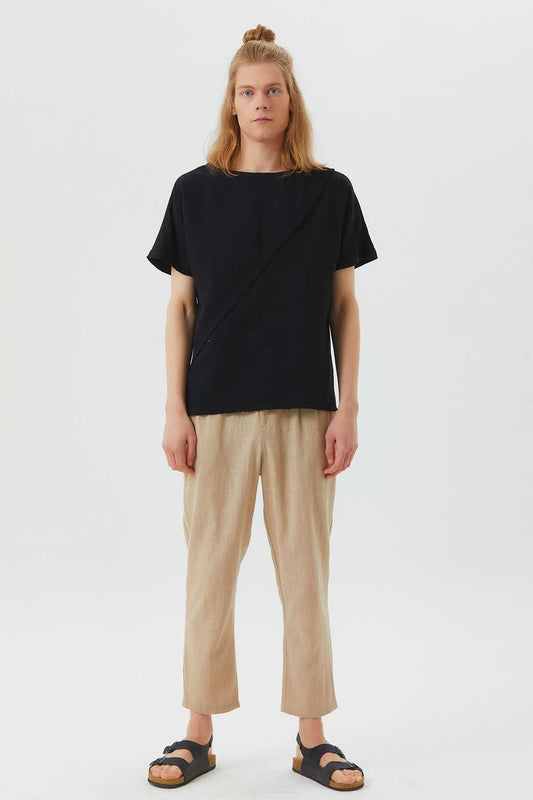 Boat Neck Short Sleeve Booth Men's Shirt Black