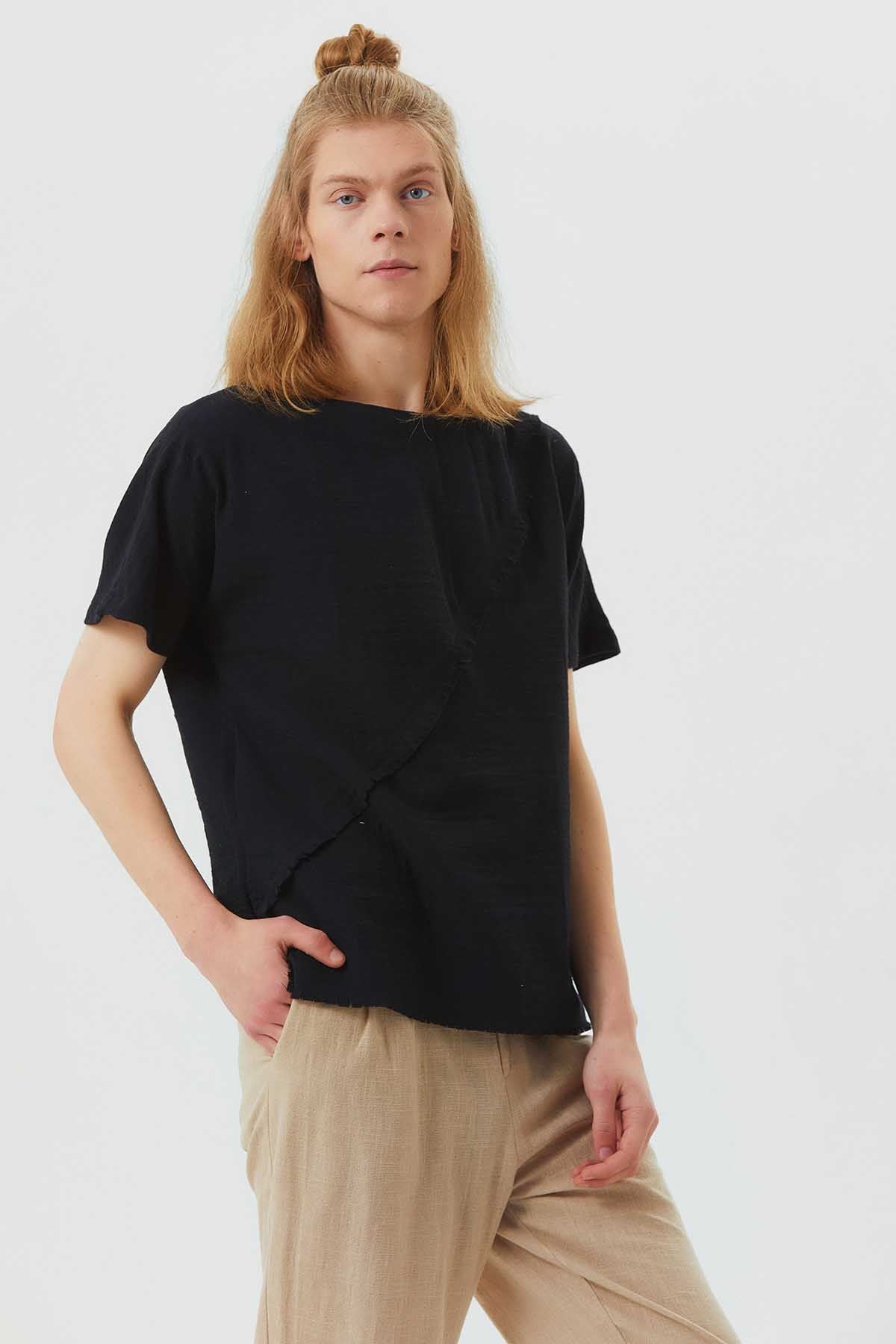 Boat Neck Short Sleeve Booth Men's Shirt Black