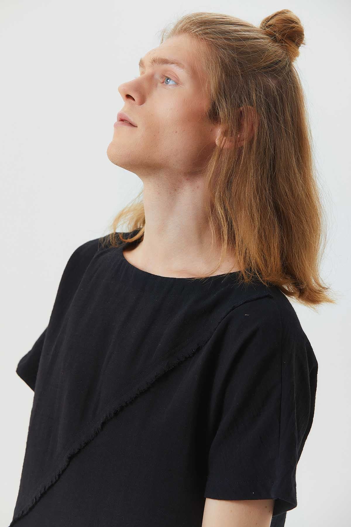 Boat Neck Short Sleeve Booth Men's Shirt Black