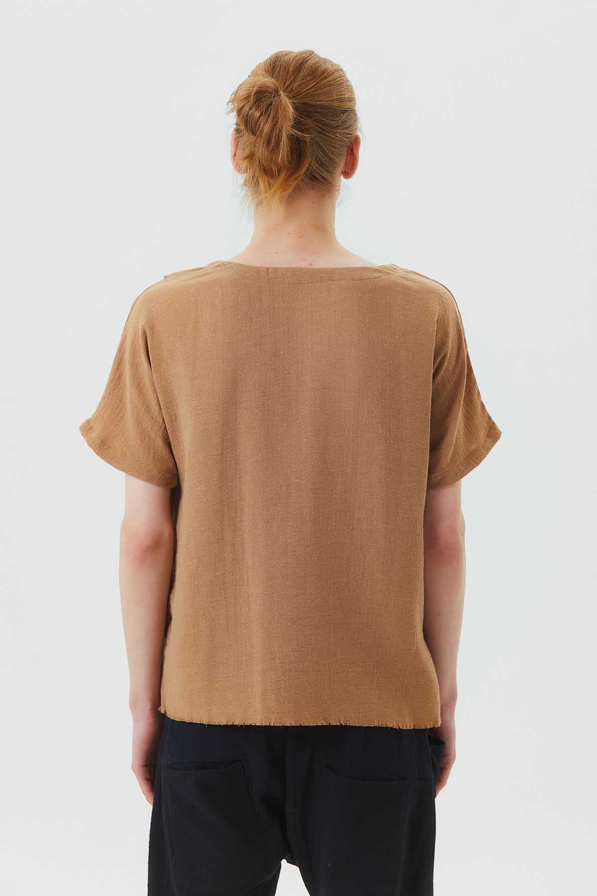 Boat Neck Short Sleeve Booth Men's Shirt Brown