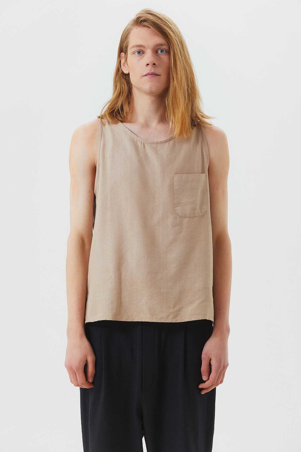 Men's Tank Top with Pocket Beige