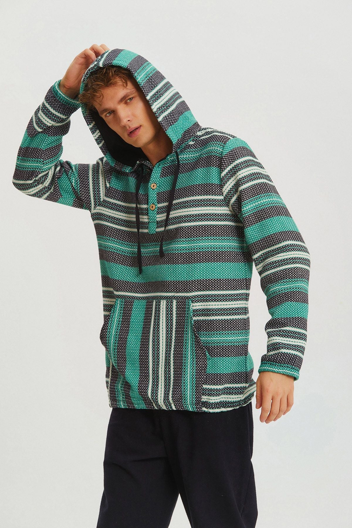 Hooded Ethnic Men's Shirt Green