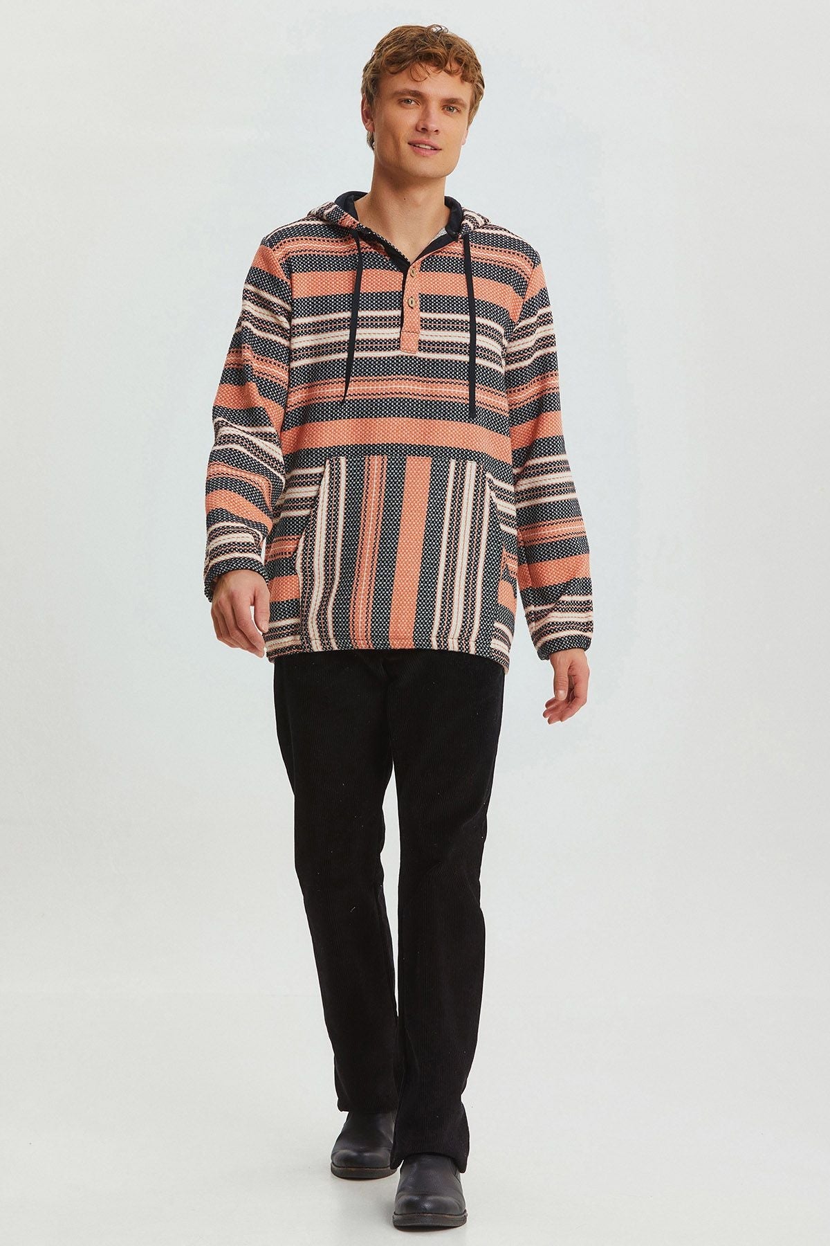 Hooded Ethnic Men's Shirt Orange