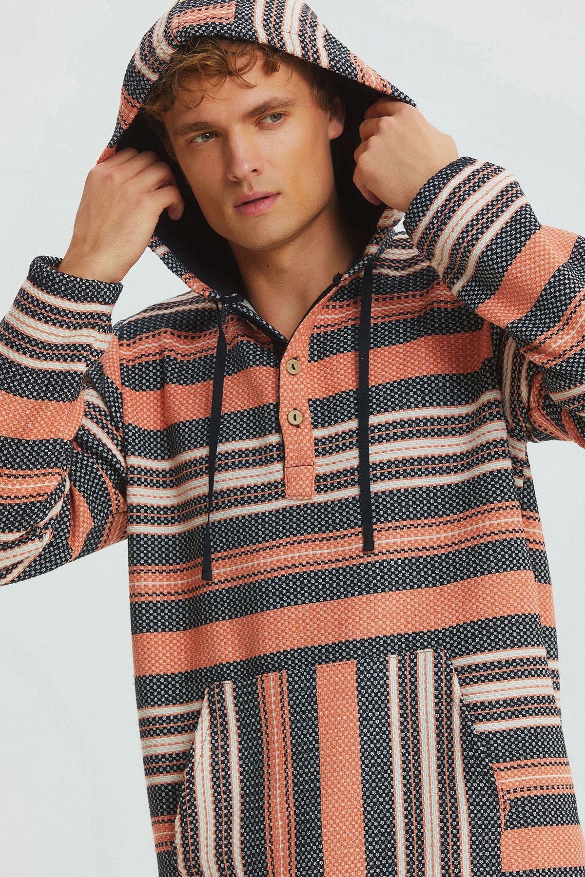 Hooded Ethnic Men's Shirt Orange