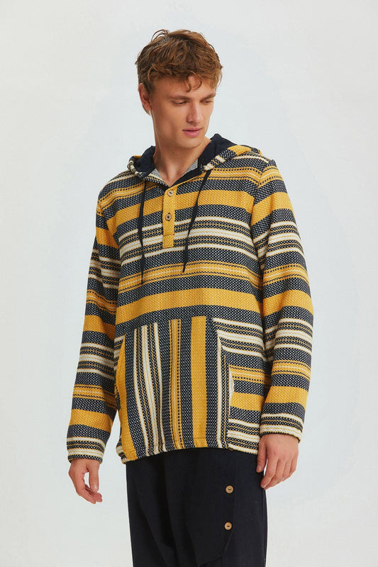 Hooded Ethnic Men's Shirt Yellow