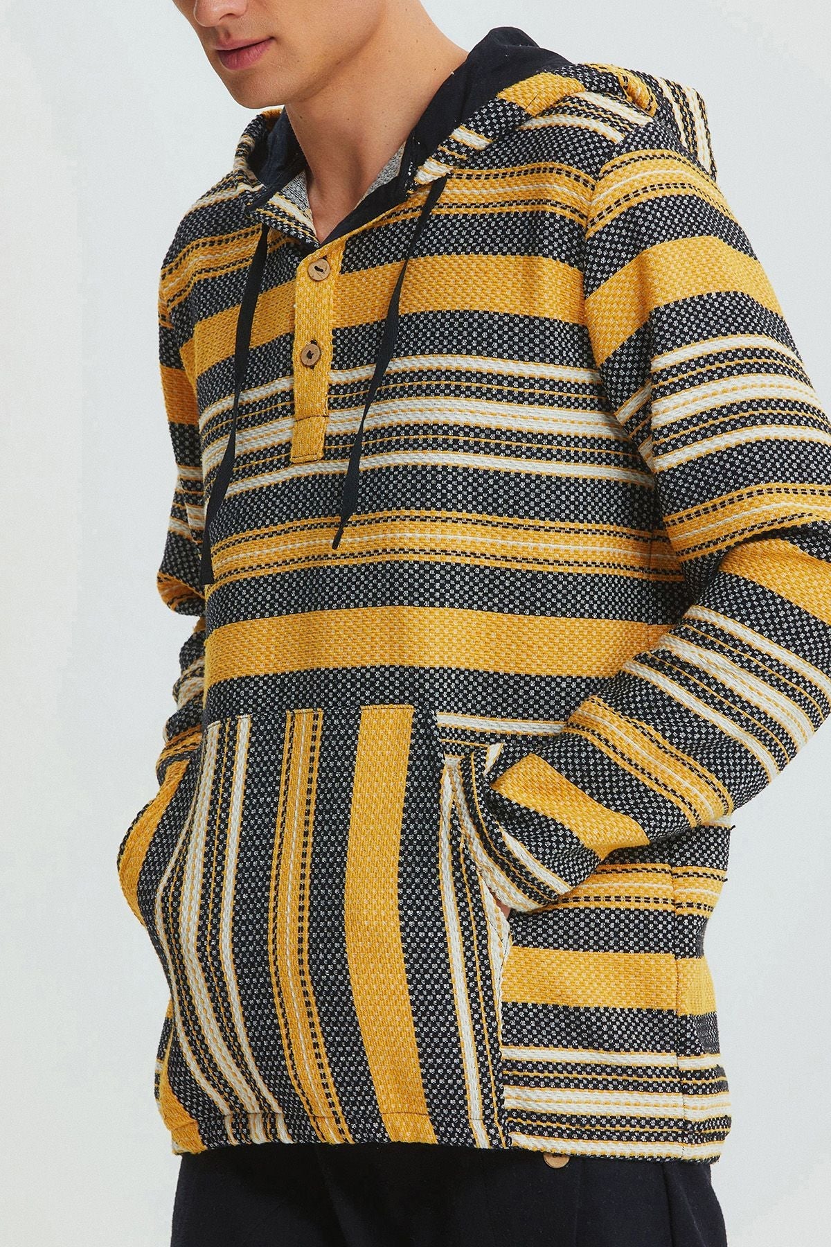 Hooded Ethnic Men's Shirt Yellow