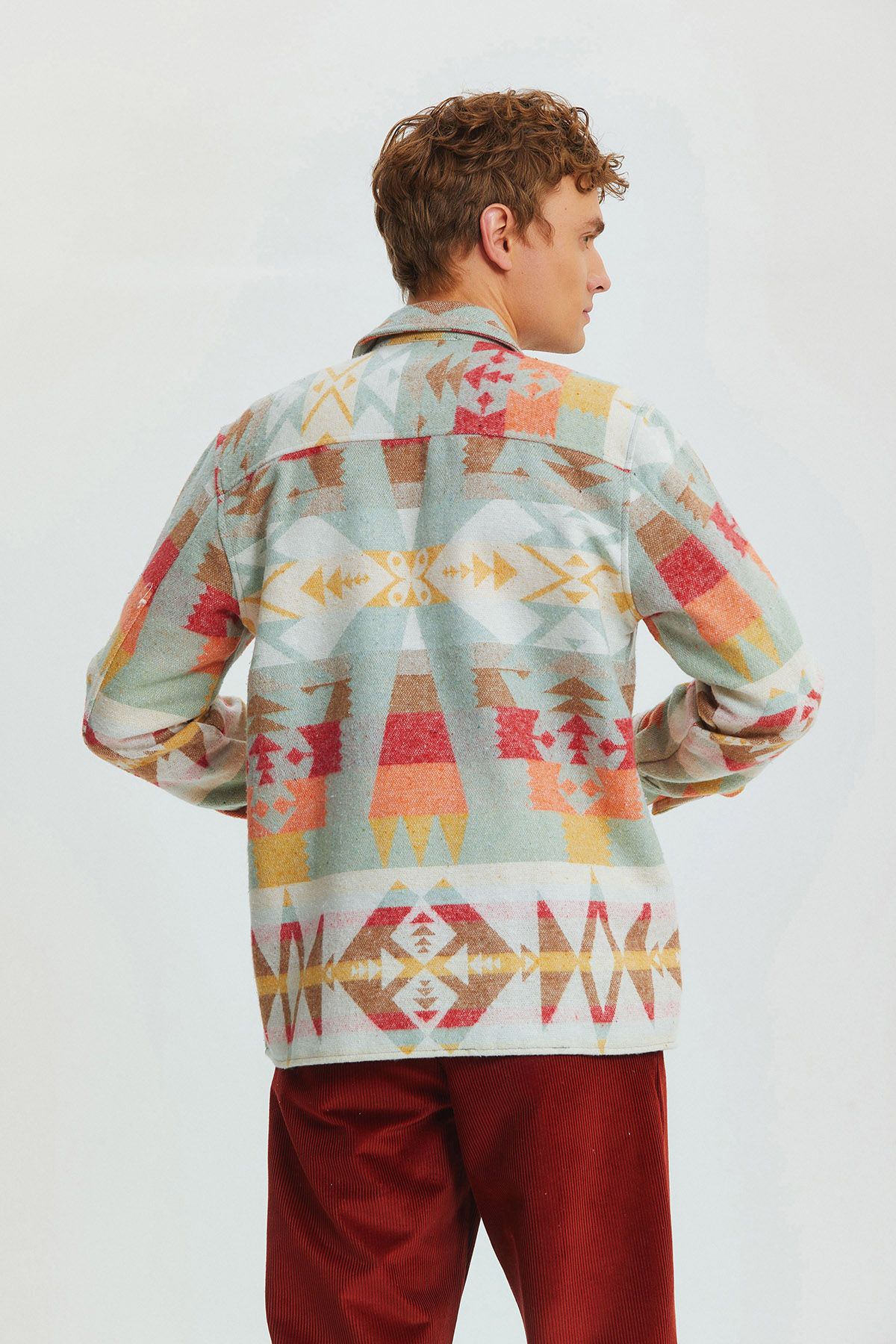 Ethnic Patterned Winter Men's Shirt Mustard