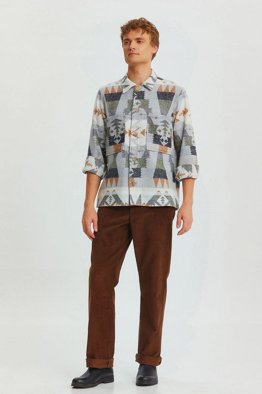 Ethnic Patterned Winter Men's Shirt Brown