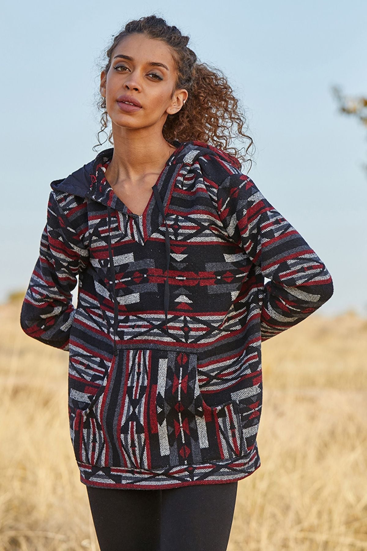 Ethnic Patterned Pullover for Women Black