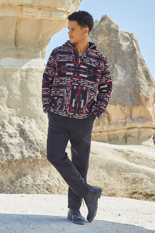 Ethnic Patterned Pullover for Women Black