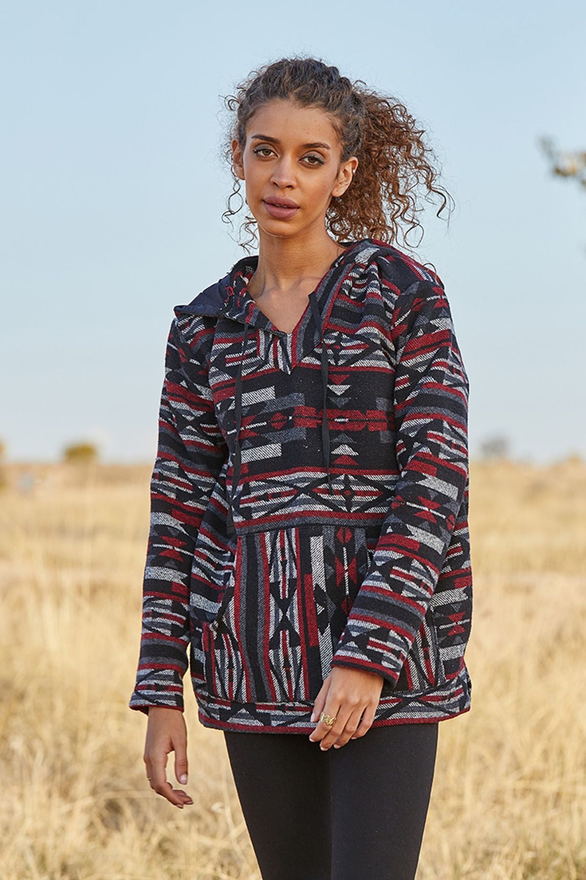 Ethnic Patterned Pullover for Women Black