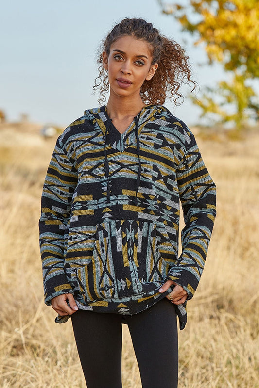 Ethnic Patterned Pullover for Women Black - Yellow