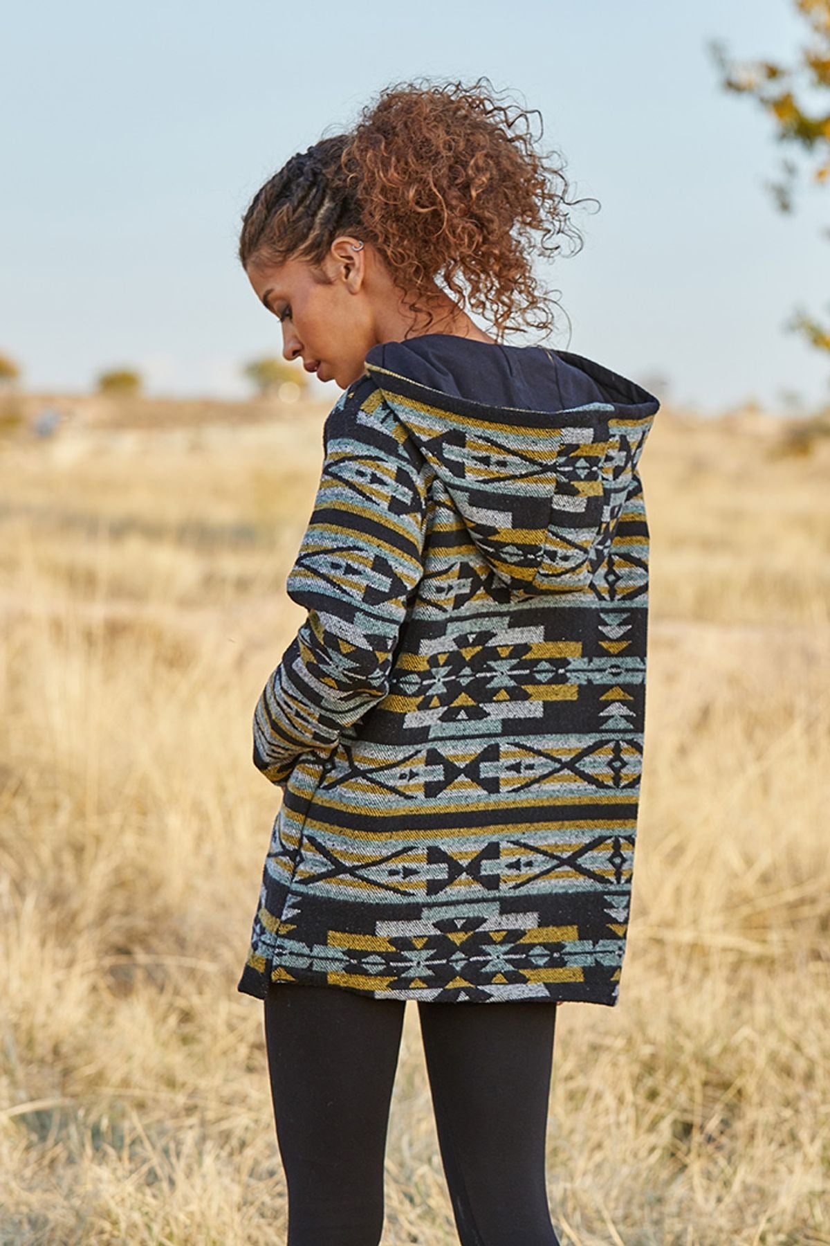 Ethnic Patterned Pullover for Women Black - Yellow