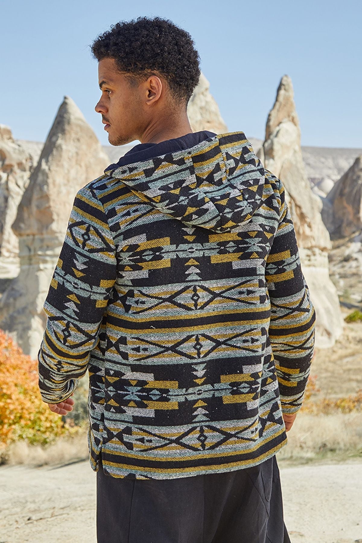 Ethnic Patterned Pullover for Women Black - Yellow
