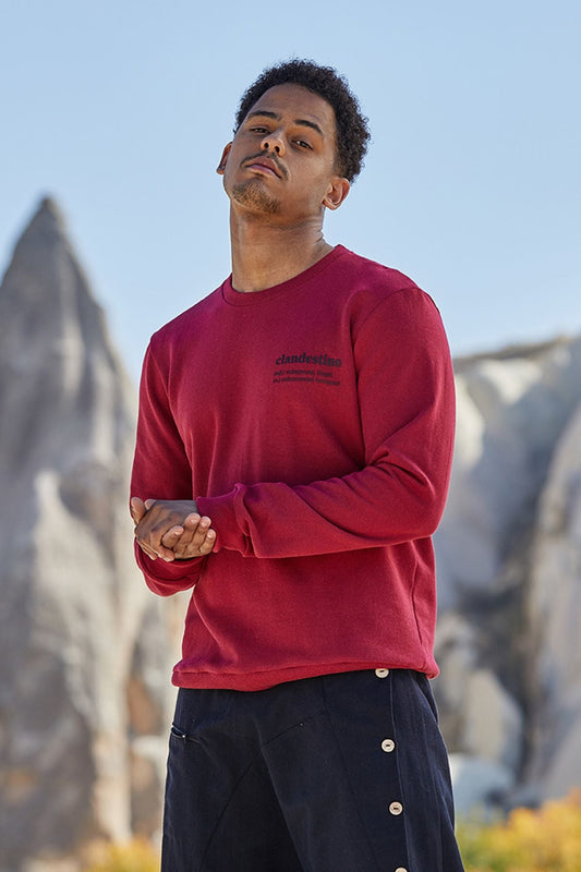 Pullover for Men with Clandestino Print Red