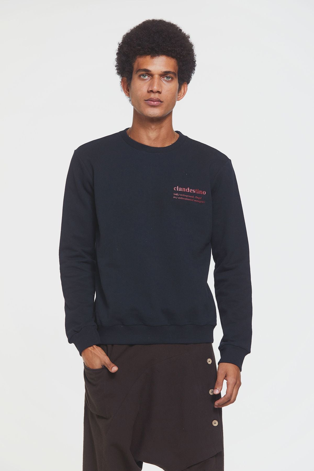 Pullover for Men with Clandestino Print Black