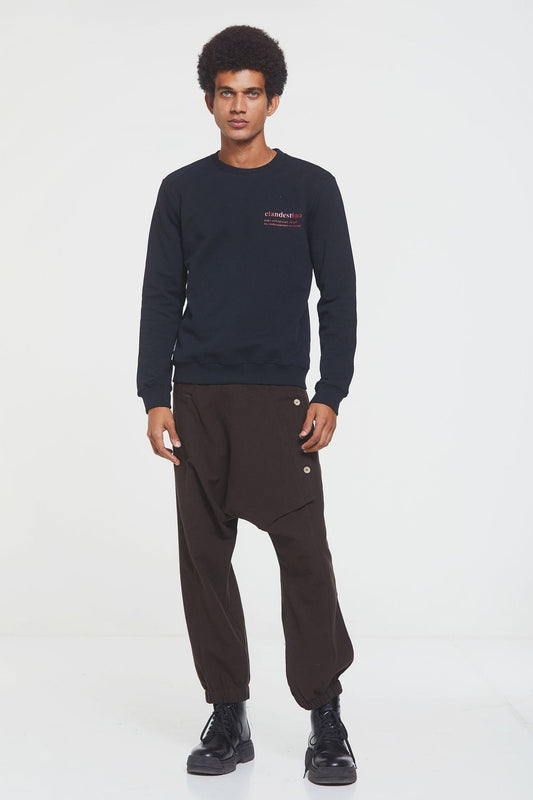 Pullover for Men with Clandestino Print Black