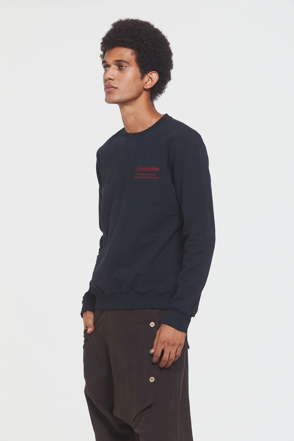 Pullover for Men with Clandestino Print Black